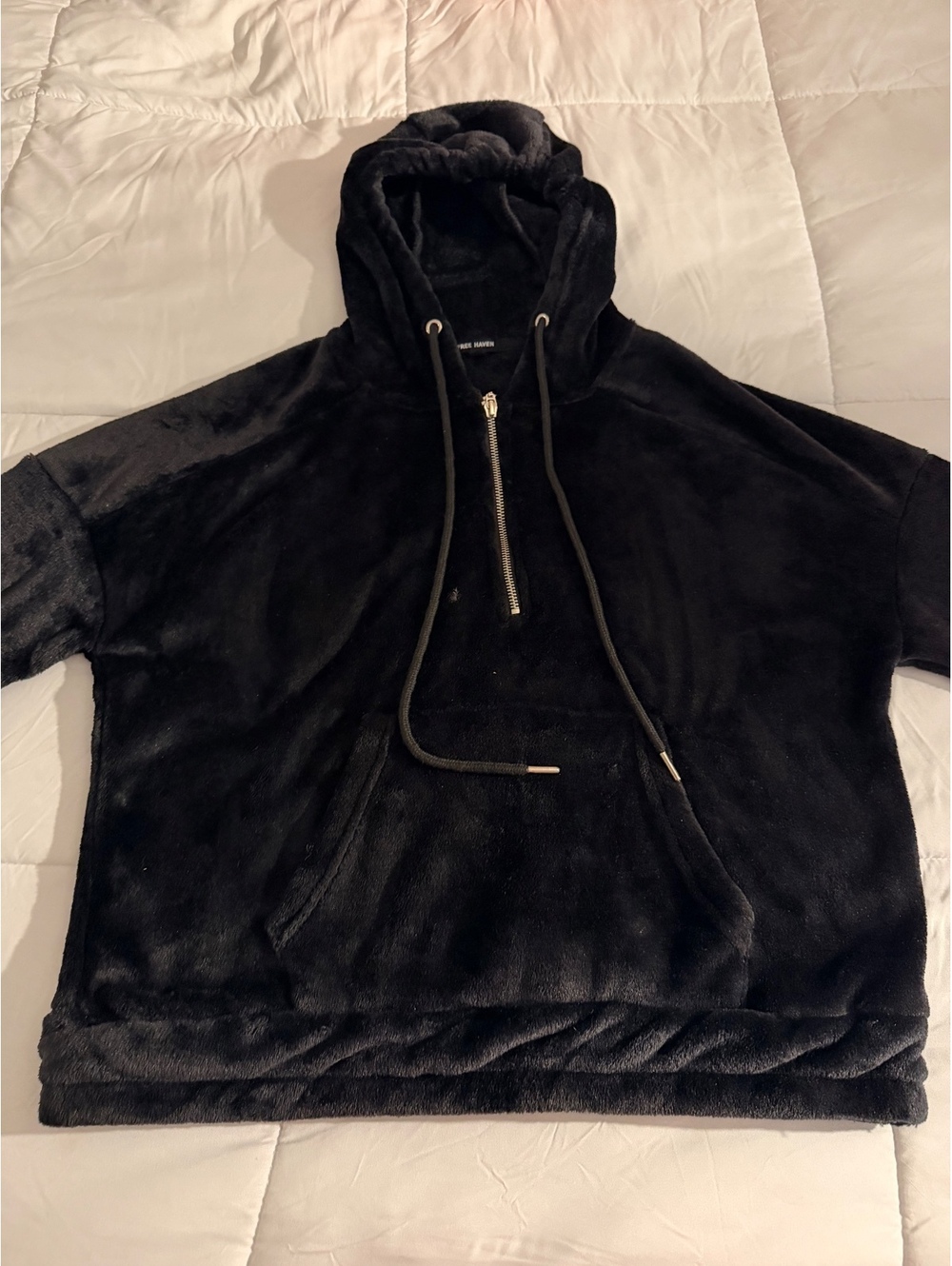 Free Haven Black Plush Hooded Pullover Sweatshirt Size S